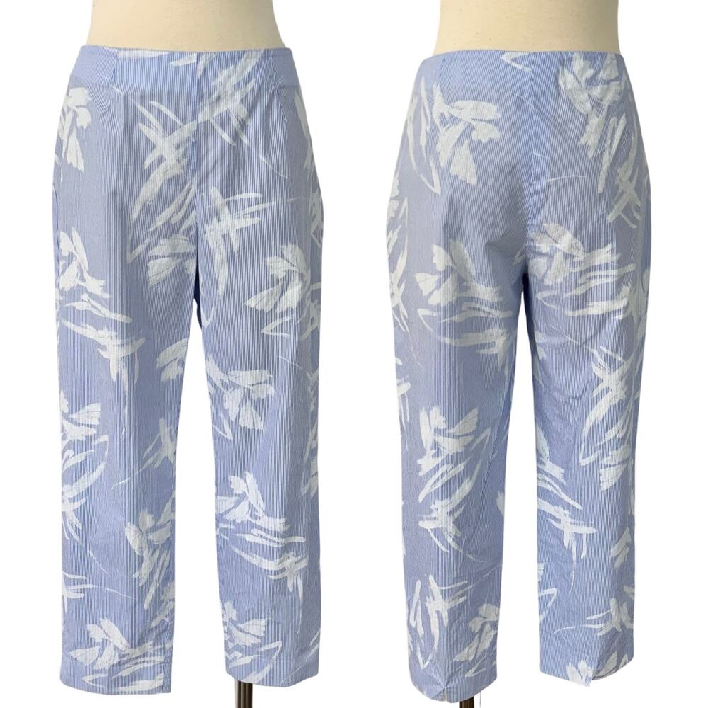 Piazza Sempione Audrey Cropped Pant Mid Rise Pinstripe Floral Light Blue 46 US10